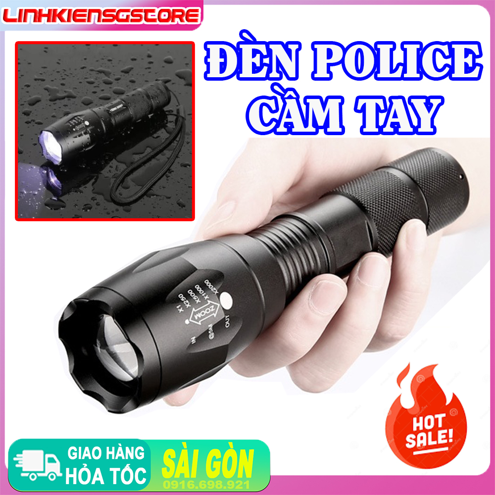 Đèn pin police cầm tay ko pin 5 chế độ