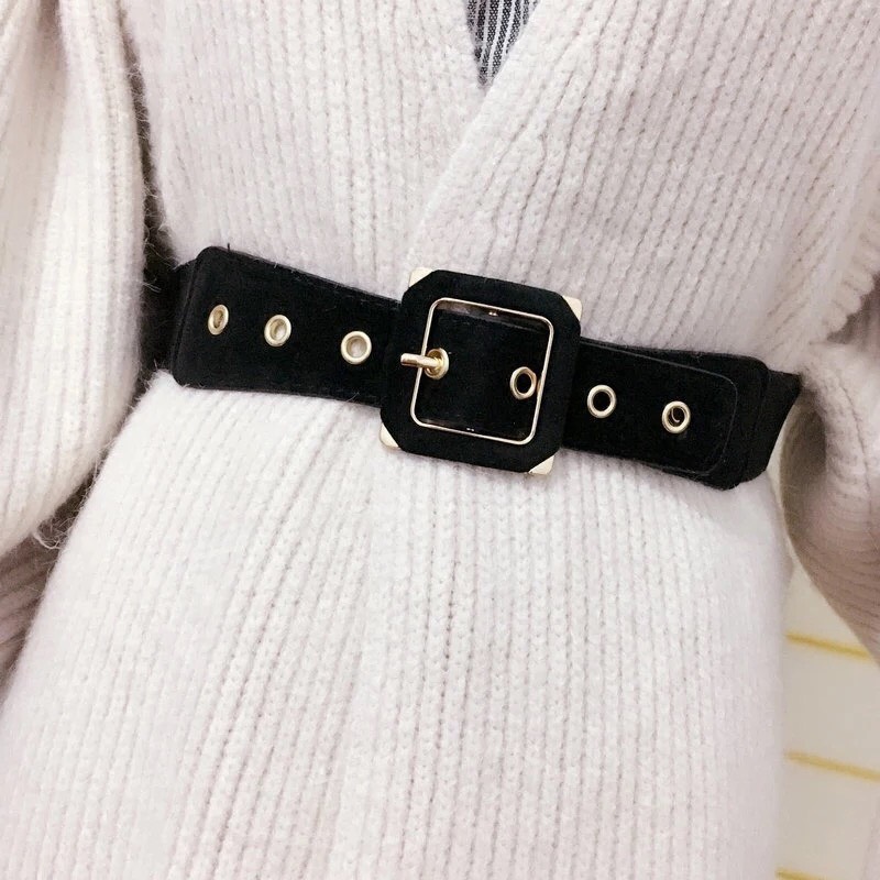 Dây nịt mặc đầm thắt eo kim nhung đục lỗ bản 3,5cm cá tính chất đẹp