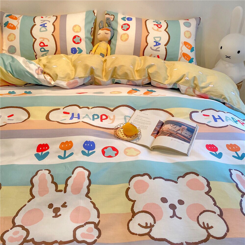 Trọn Bộ 4 Món Cotton Poly Nhập Mẫu THỎ BẢY MÀU