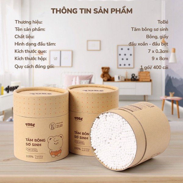 Tăm bông sơ sinh ToBé - Hộp 400 cái