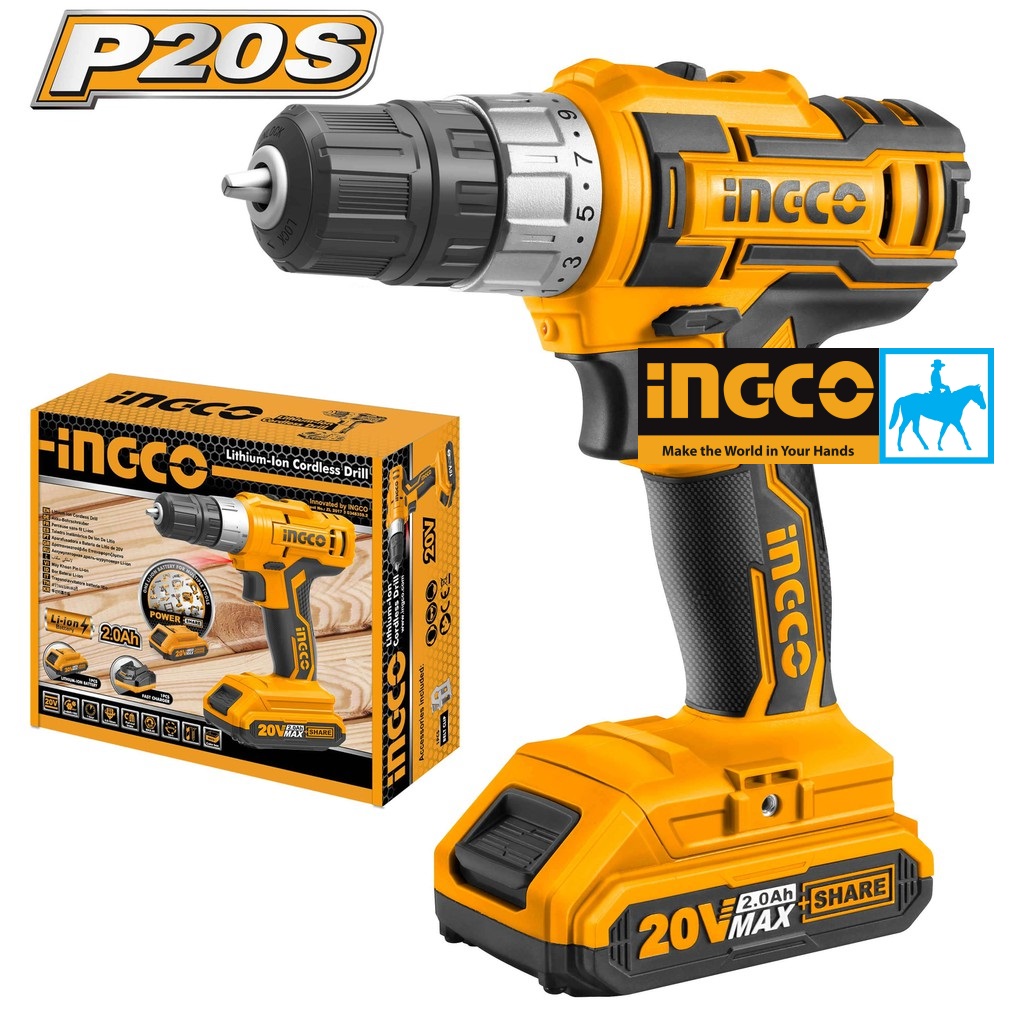 Máy khoan vặn vít dùng pin 20v ingco cdli20024 bao gồm pin 20v và đế sạc
