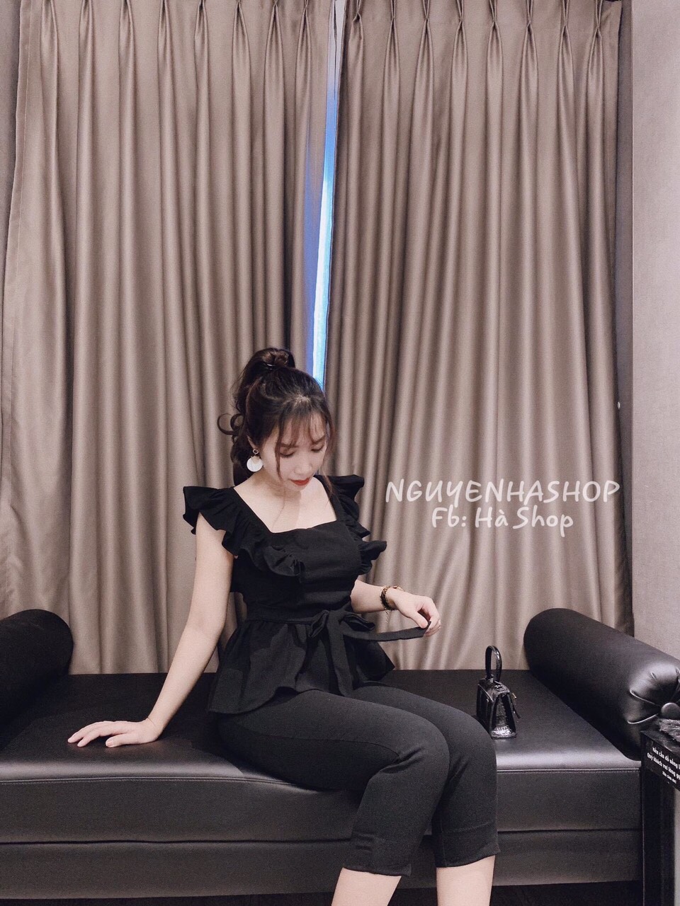 Sét đồ bộ thắt nơ eo tay phối bèo bánh bèo TTSA0421