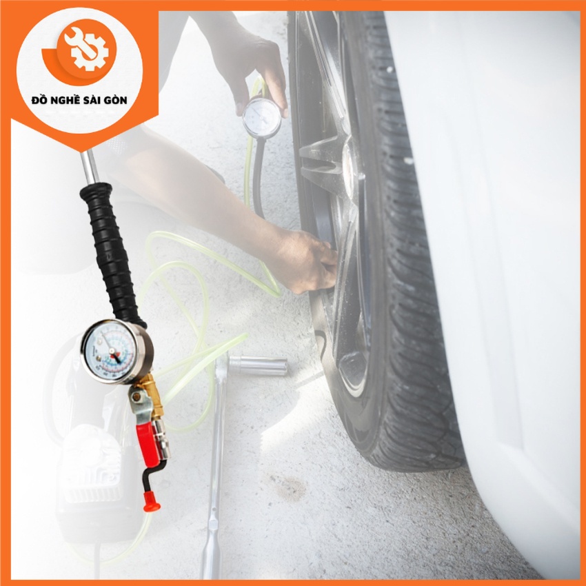 Tay bơm lốp xe hơi - đồng hồ đo áp suất lốp xe ô tô chuyên dụng