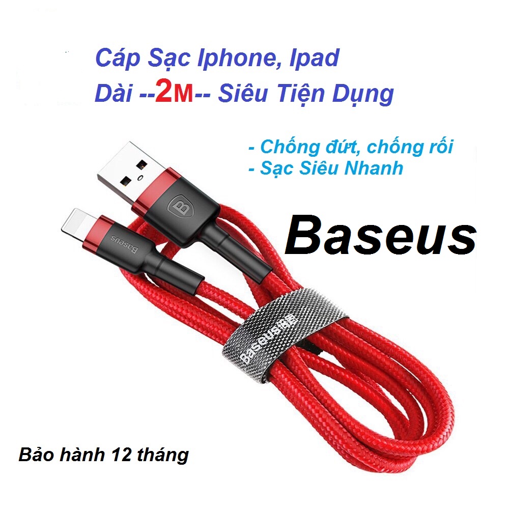 [ 2 Mét ] Cáp Sạc Nhanh Baseus Iphone Siêu Dài, Chống Đứt Gãy.