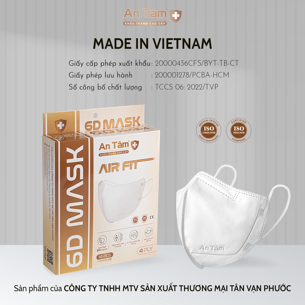 Thùng 100 cái - Khẩu trang y tế kháng khuẩn 6D chính hãng An Tâm ôm sát khuôn mặt, chống nắng toàn diện
