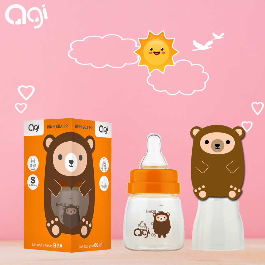 [HCM]Bình Sữa Agi Cổ Hẹp Nhựa PP  60ml - 140ml - 250ml (Mẫu Mới)