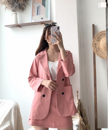 Set vest blazer + chân váy trơn nhiều màu