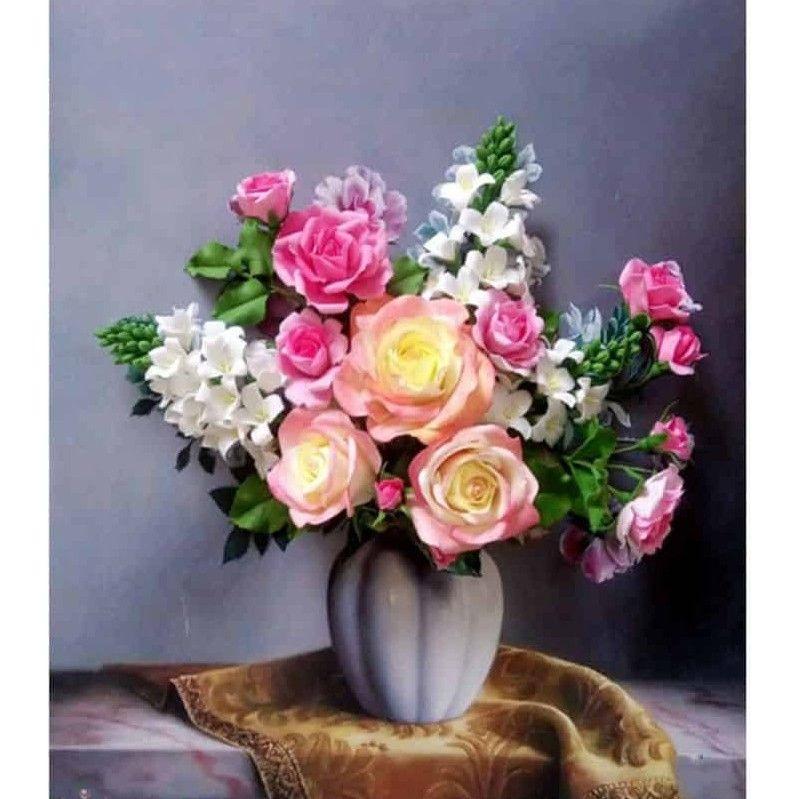 Tranh thêu chữ thập 3D Bình Hoa (50x58cm)