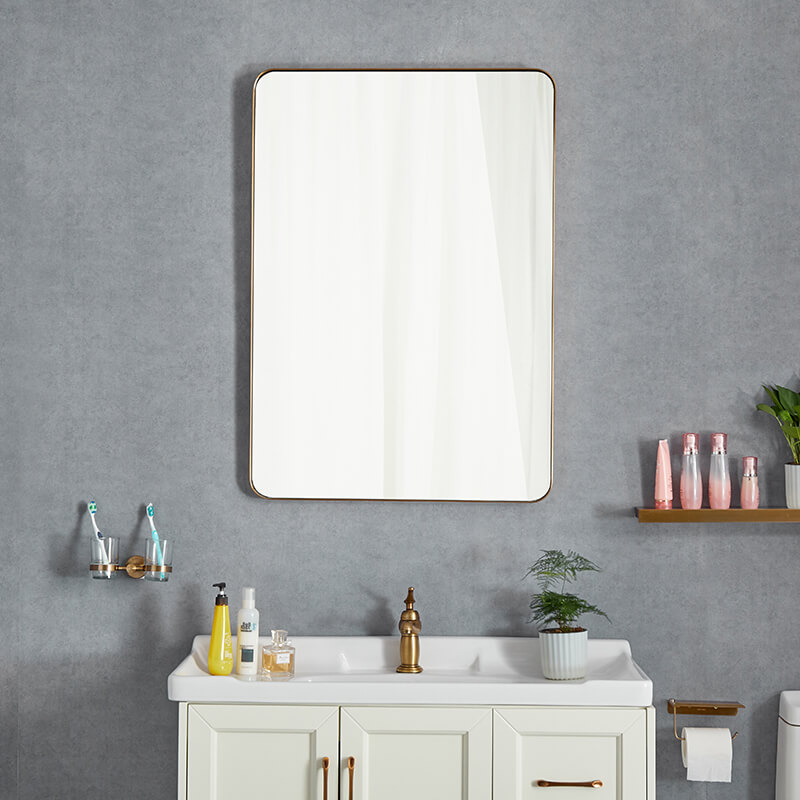 Gương chữ nhật khung nhôm mạ vàng nhạt phòng tắm700x500 mm