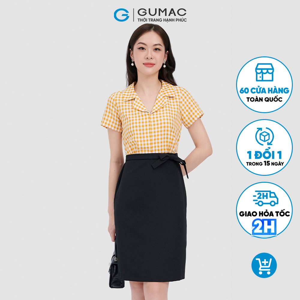 [15 - 17.5 | TẶNG QUÀ đơn từ 499K] Đầm caro phối nút thời trang GUMAC DC10071