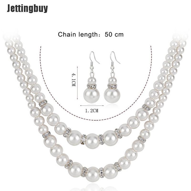 Jettingbuy Bộ Trang Sức Chuỗi Đôi Ngọc Trai Trang Sức Vòng Cổ Ngọc Trai Giả Cho Nữ