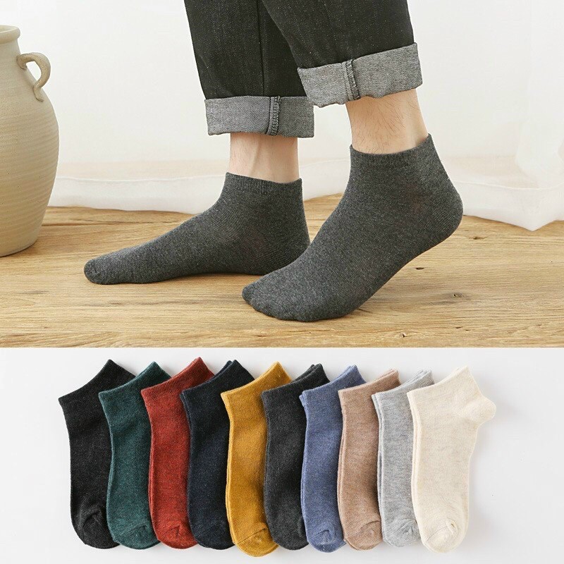 Combo 5 Đôi Tất Cotton Trơn Cổ Ngắn Nam Nữ