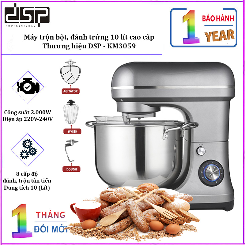 Máy trộn bột, đánh trứng 10 lít cao cấp dsp km3059 công suất 2000w - bảo hành 12 tháng