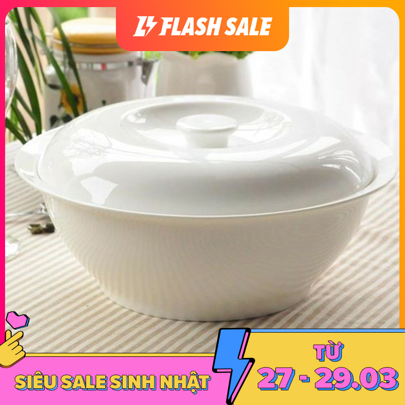 Thố sứ đa năng cao cấp kèm nắp sứ ngang 23cm