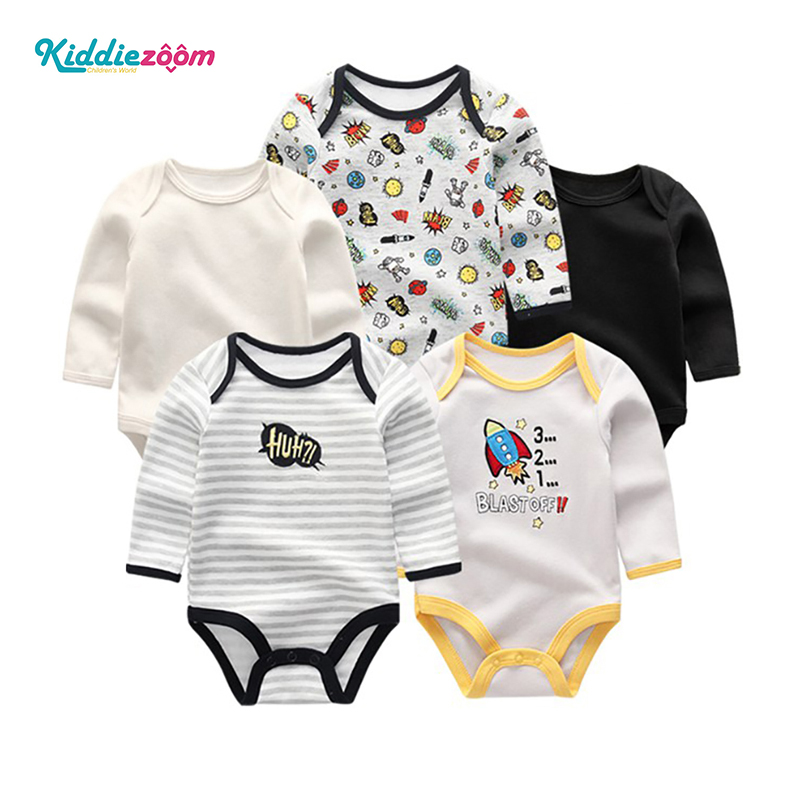Kiddiezoom 100% Cotton Long Sleeve Newborn Baby Rompers for Baby Boys and Girls Baby Clothes Cartoon Style Cute 5 PCS Ready Stock