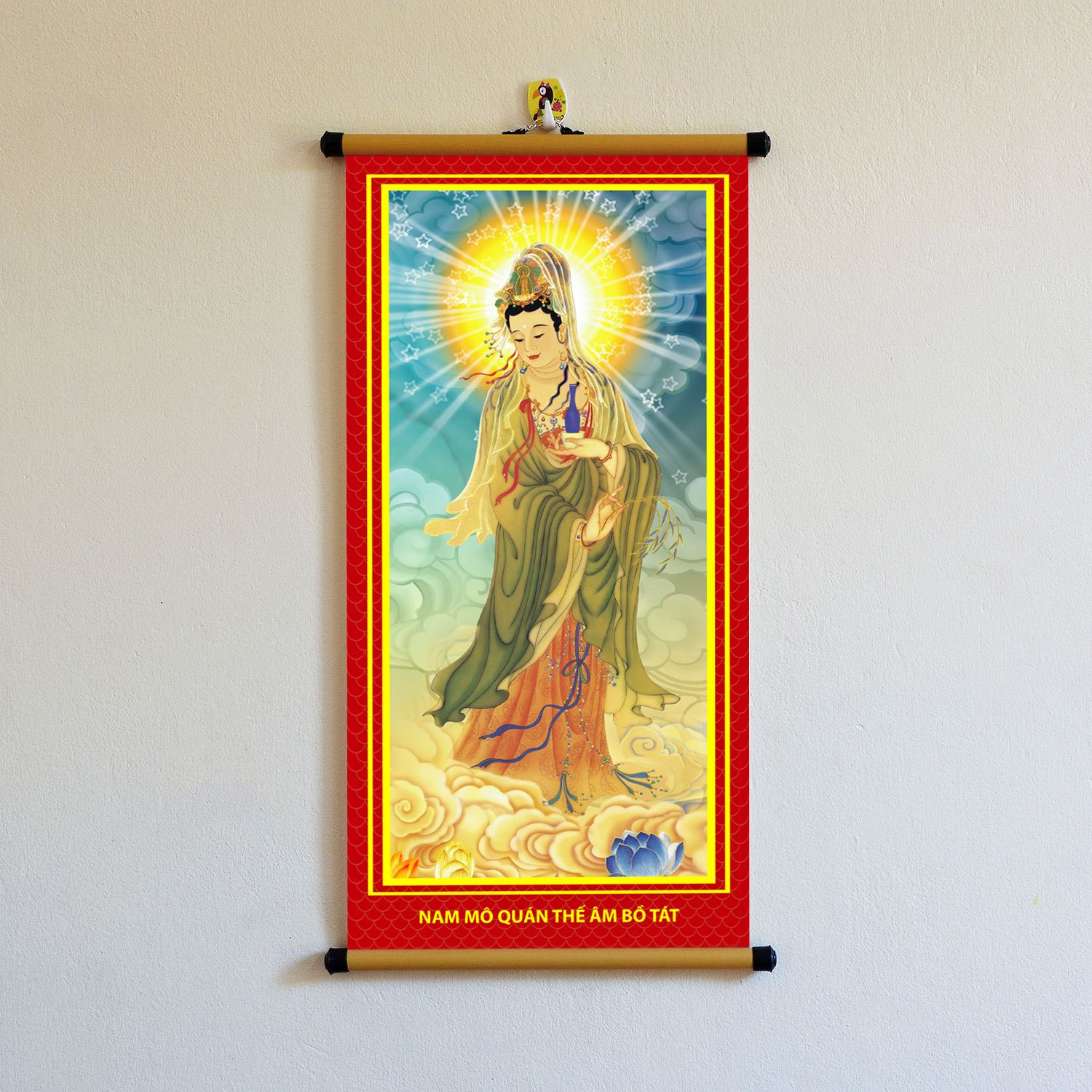 Tranh Quan Âm Bồ Tát 30x60cm treo tường bằng vải cao cấp dày dặn