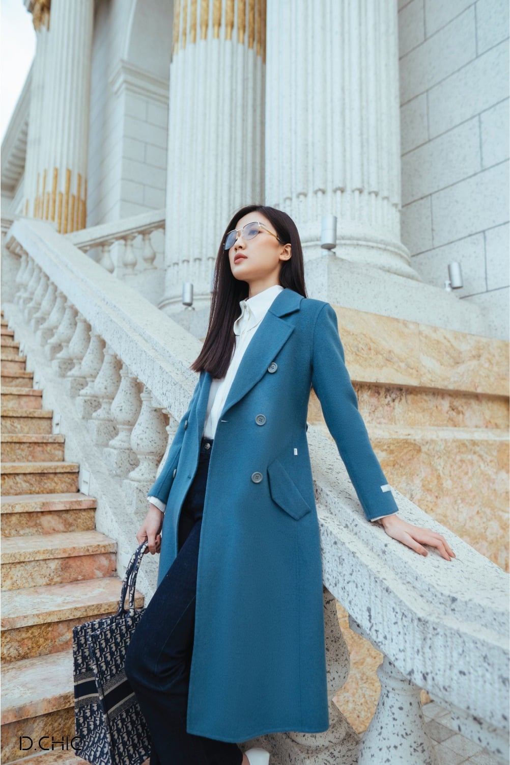 Áo khoác dạ Handmade cổ 2 ve nhọn 6 cúc eo thắt đai D.CHIC MS: 970220