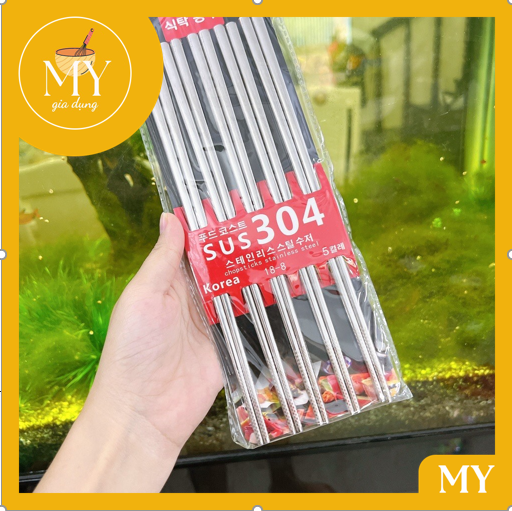 Bộ 5 đôi đũa inox chống trượt 304 hàn quốc