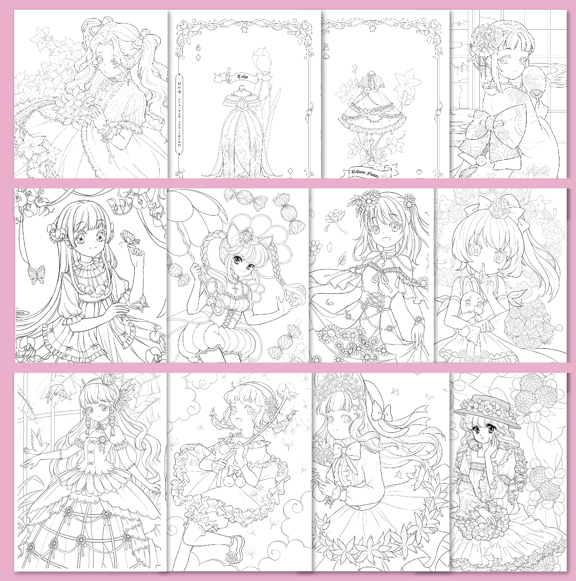 line art tranh tô màu những nàng tiên hoa combo 12 tranh giấy dầy đẹp