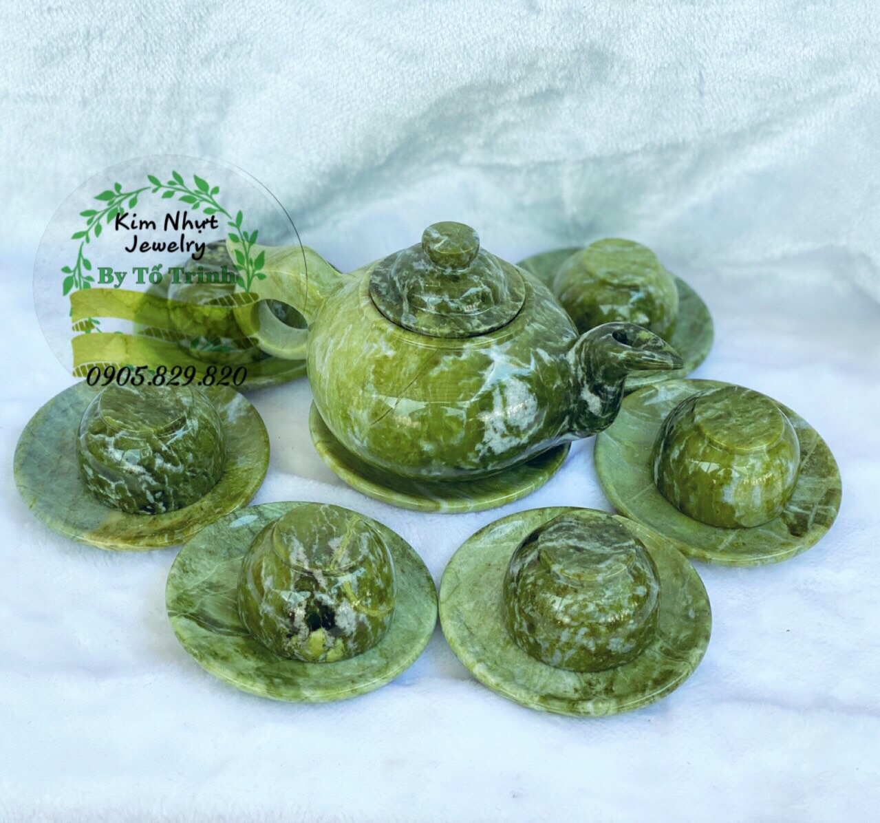 BỘ ẤM TRÀ NGỌC SERPENTINE TỰ NHIÊN