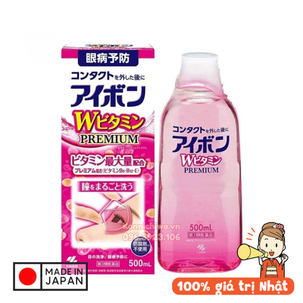 [Hàng Nhật Auth - DATE MỚI] Nước rửa mắt Kobayashi EYEBON W Vitamin 500ml | Dung dịch rửa mắt, loại bỏ dị vật, phục hồi và bảo vệ giác mạc, đặc biệt với mắt đeo kính áp tròng