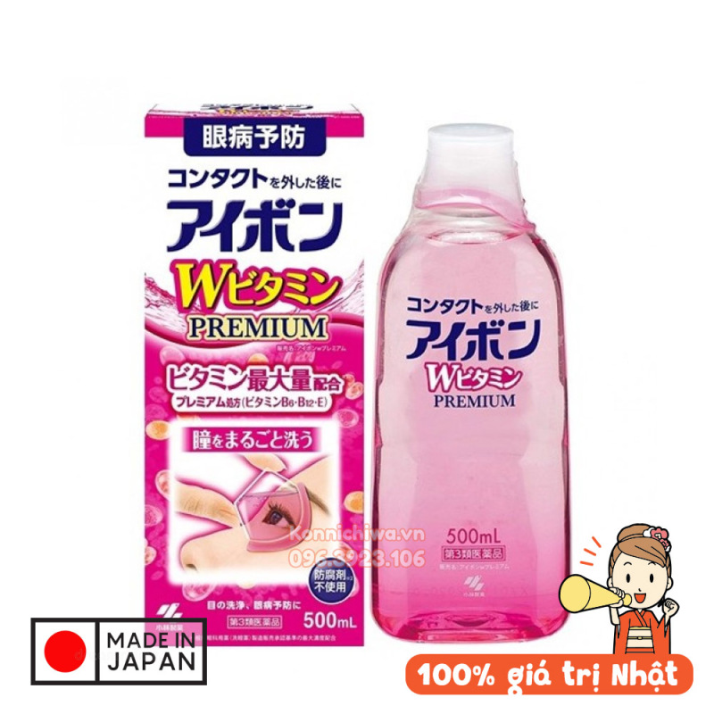 [Hàng Nhật Auth - DATE MỚI] Nước rửa mắt Kobayashi EYEBON W Vitamin 500ml | Dung dịch rửa mắt, loại bỏ dị vật, phục hồi và bảo vệ giác mạc, đặc biệt với mắt đeo kính áp tròng