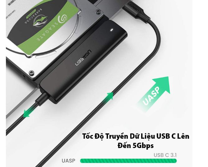 Cáp Chuyển USB Type-C Sang SATA III Ugreen 70610 (Hỗ trợ ổ cứng 2.5 inch HDD SSD) Chính Hãng