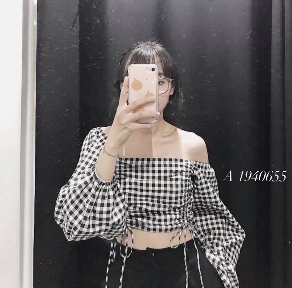 Áo Kate Caro Kiểu Bẹt Vai Phối Dây Rút Hai Bên Kiểu TikTok TTS0942