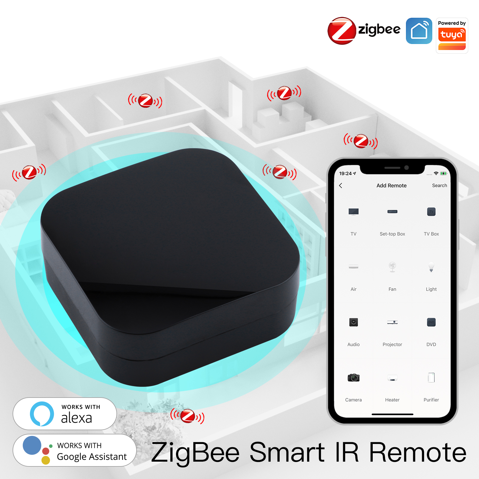 Tuya ZigBee thông minh IR điều khiển từ xa phổ hồng ngoại từ xa thông minh điều khiển nhà cho TV DVD Aud làm việc cho Alexa Home tuya ZigBee cổng có dây y