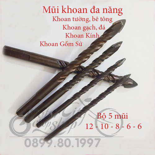 Bộ mũi khoan gạch,bê tông, gốm, sứ, thủy tinh... đa năng 6-6-8-10-12mm