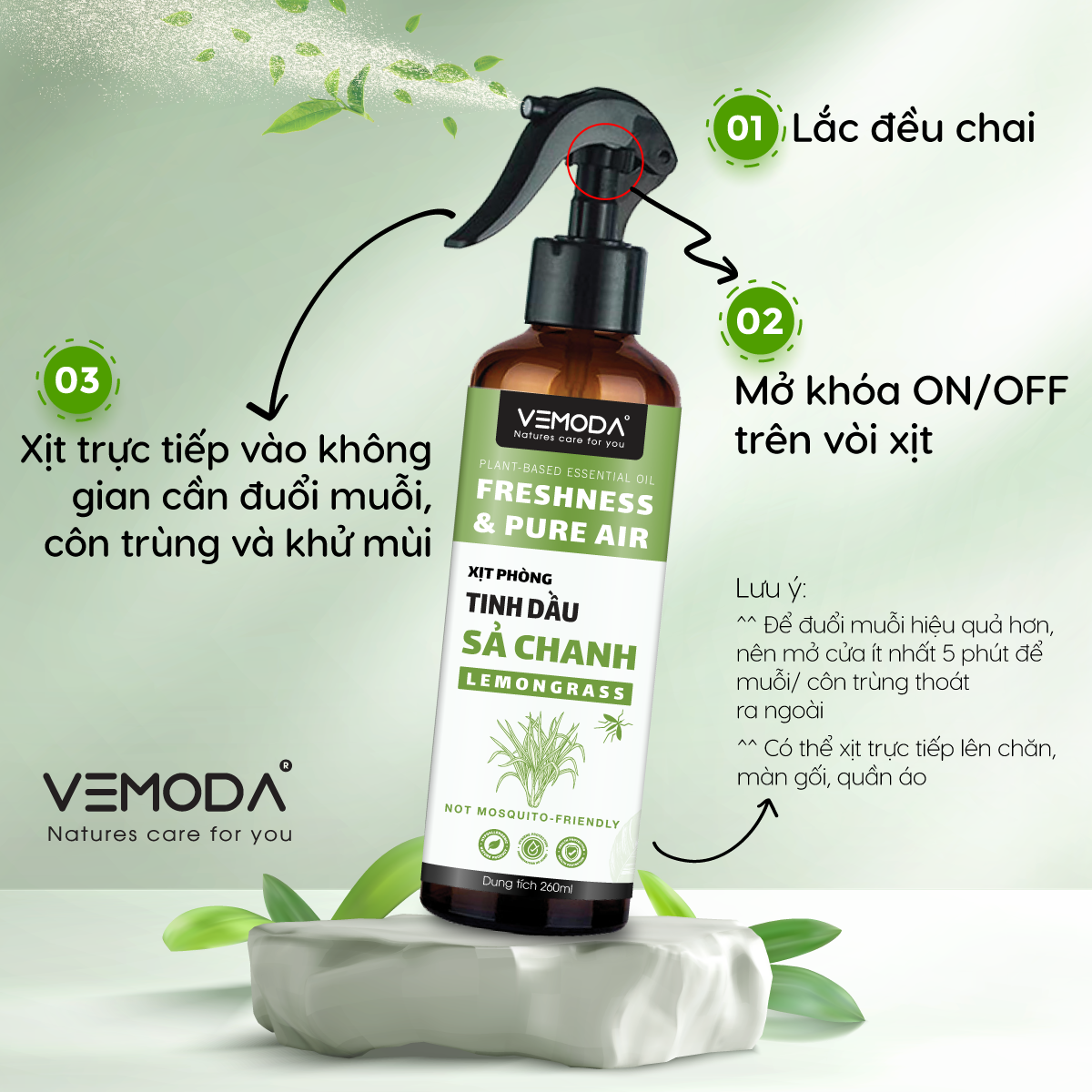 Xịt thơm phòng tinh dầu Sả chanh Vemoda 260ml