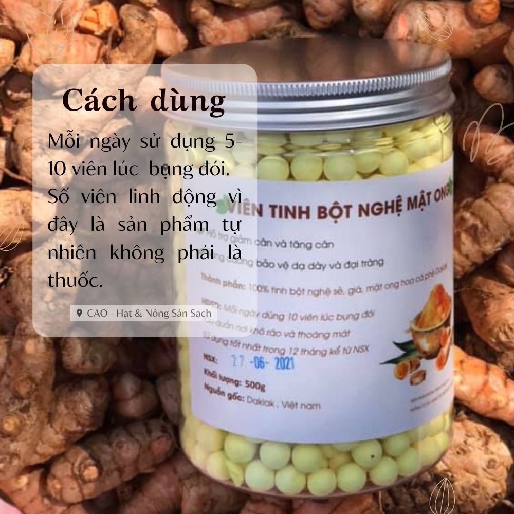 Viên tinh nghệ mật ong cao cấp CAO Food từ mật ong hoa cà phê và tinh bột nghệ Đaklak nhà làm sạch tự nhiên 100%