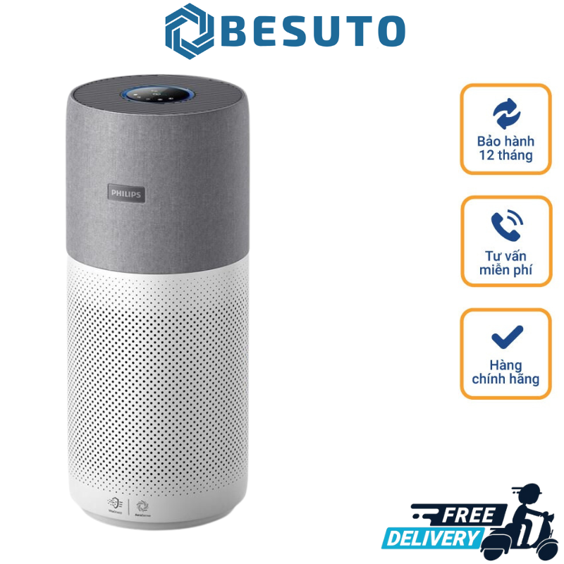 Philips connected 4000i ac4236/10 air purifier, for allergy sufferers and smokers, up to 130 m², cadr 500 m³/h, aerasense sensor with app control, white / grey