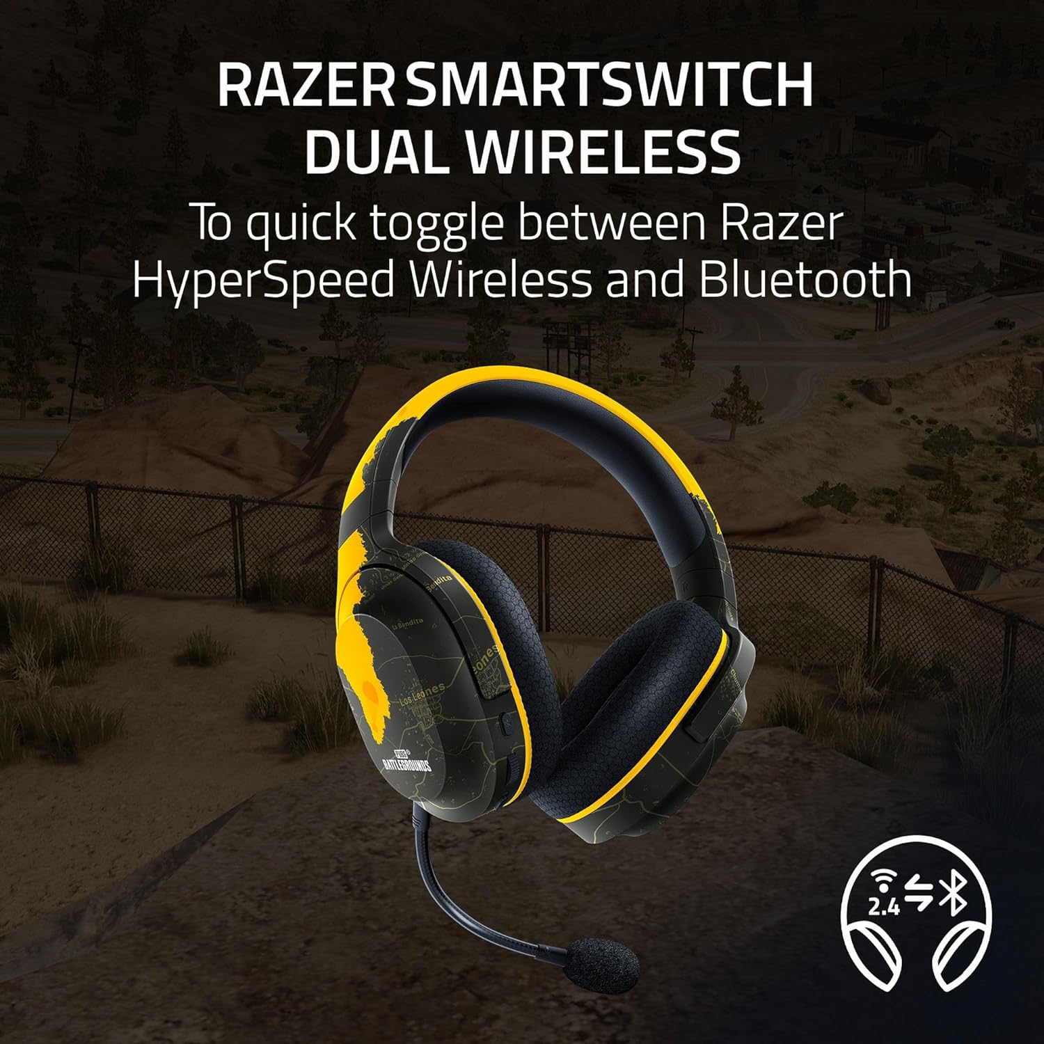 Razer Barracuda X - PUBG Edition Wireless Multi-platform Gaming and Mobile Headset (Tai nghe không dây Gaming) | 2.4GHz Wireless + Bluetooth | Lightweight | 40mm Drivers | Detachab