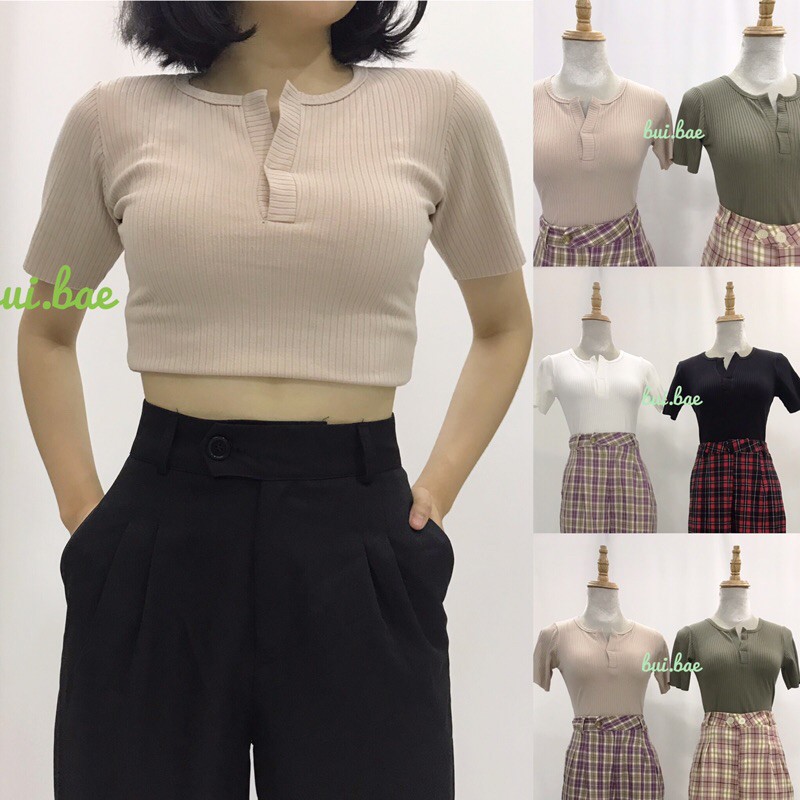 [HCM]Áo crop top phối cổ V anh that(kèm video)
