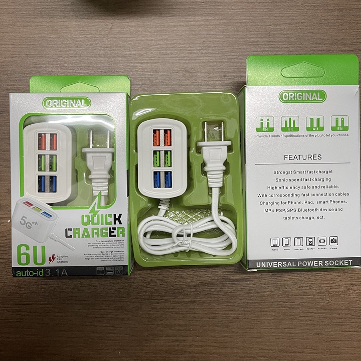 Củ Sạc 6 cổng USB Sạc Nhanh Cho iPhone Samsung Xiaomi