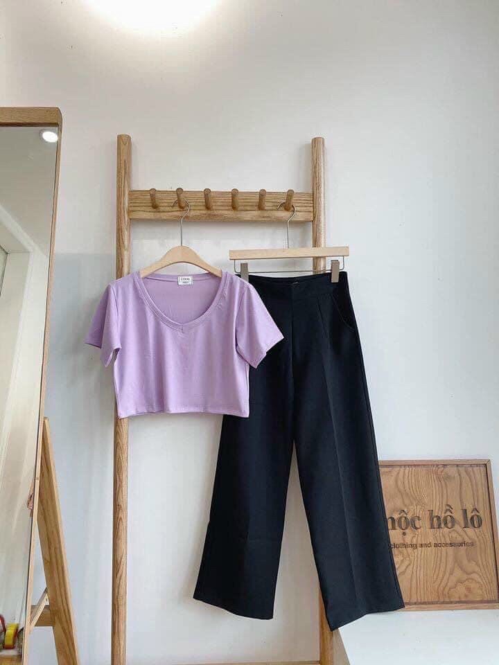 [HCM]Áo thun Trơn Croptop Cổ Tim