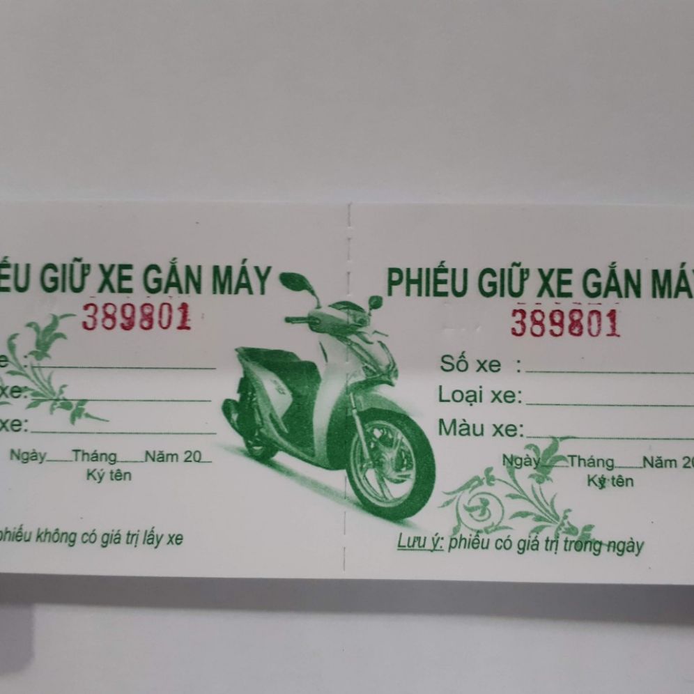 Vé gửi xe gắn máy giấy đẹp(10 cuốn)