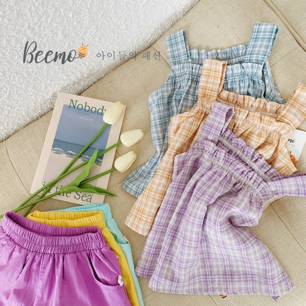 Bộ thô kẻ 2 dây cho bé gái BEEMO TBKS126