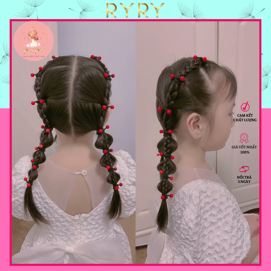 Set 5 Dây Cột Tóc chùm hạt châu Đơn Giản Cho bé
