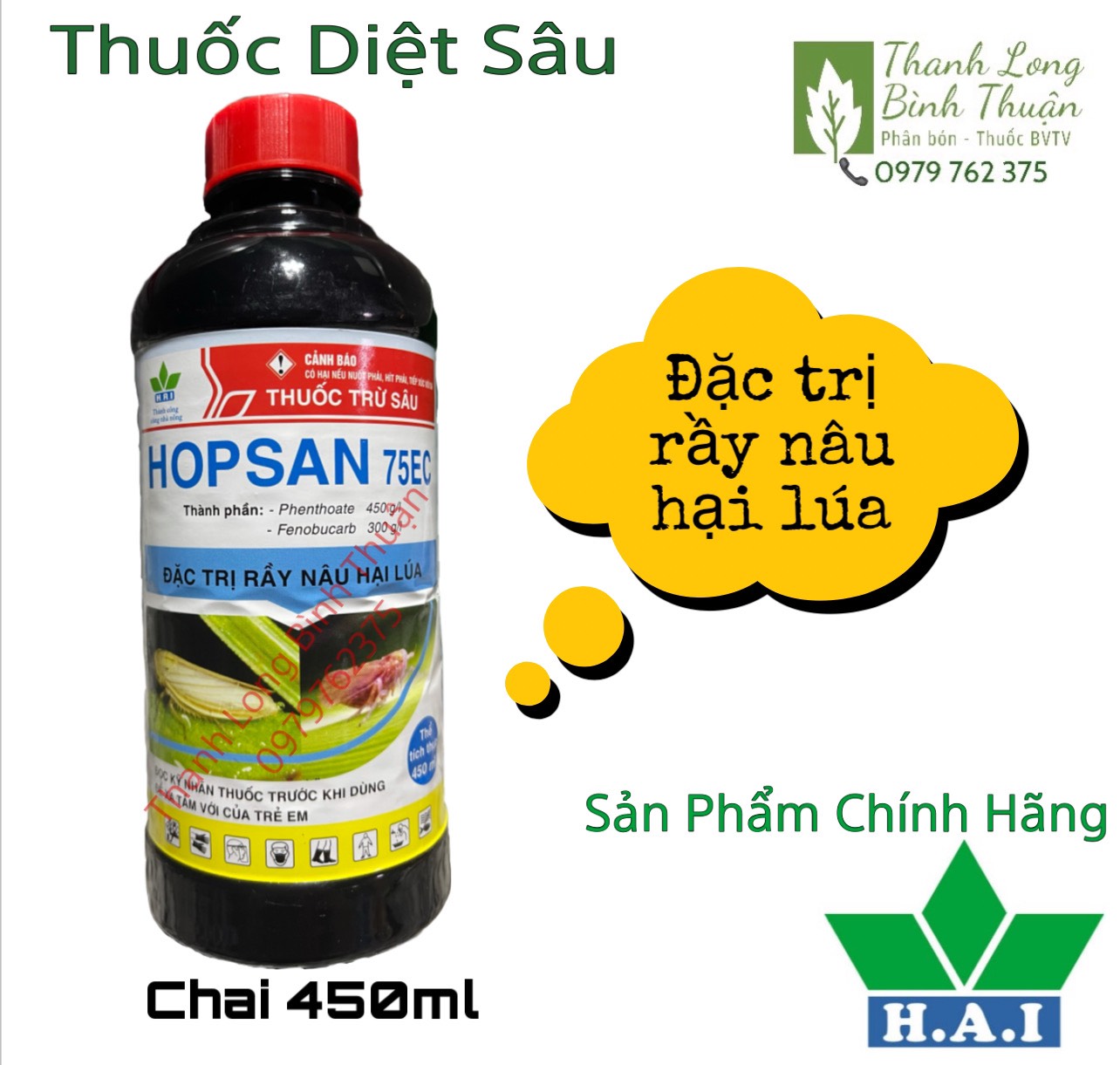 Thuốc Trừ Rầy [ thuốc trừ sâu,sâu,thuốc trừ sâu sinh học,thuốc sâu ] HopSan 75EC - Chai 450ml