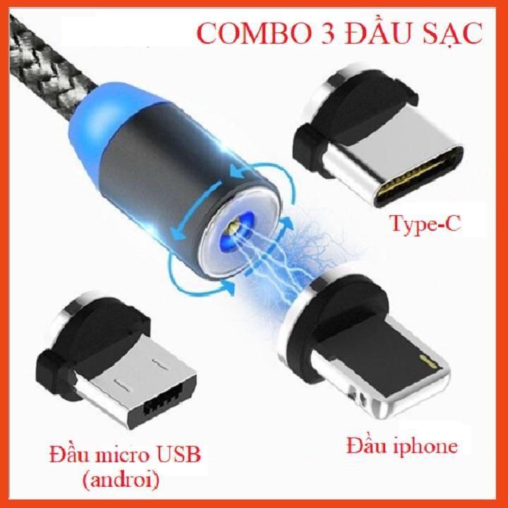 [3 NGÀY XẢ KHO] Cáp sạc hít nam châm từ tính 360 chân tròn Micro USB dây bọc dù siêu bền cho điện thoại Samsung, IPHONE, LG, Sony, OPPO, Xiaomi