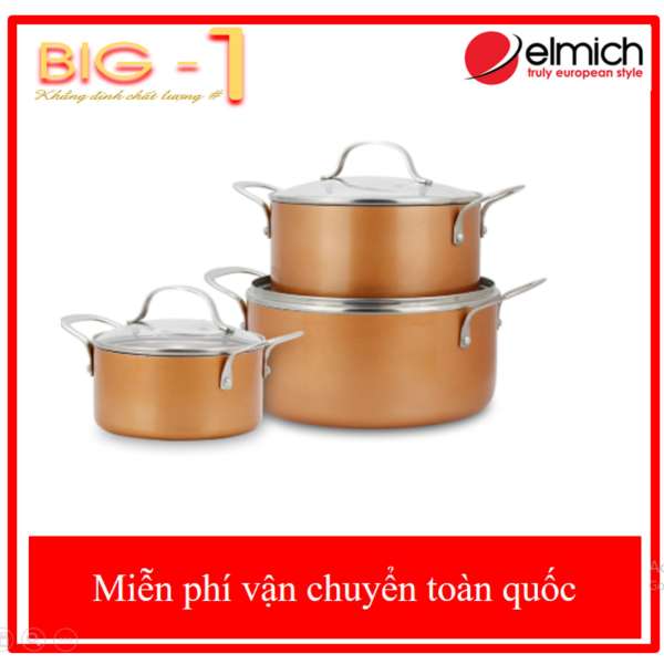 BỘ NỒI PHỦ SỨ AN TOÀN ĐÁY TỪ ELMICH ROYAL CLASSIC EL-3700 SIZE 16, 20, 24CM