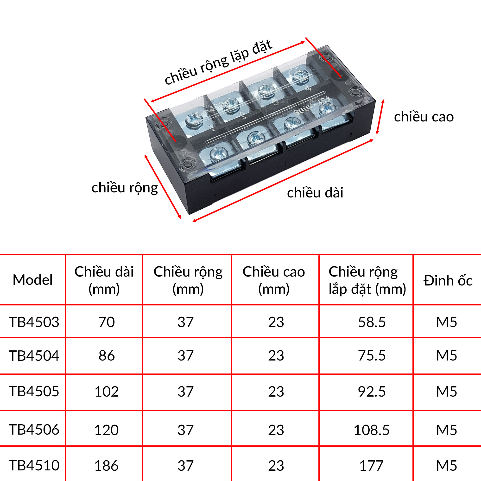 Cầu đấu điện Terminal Block 45A