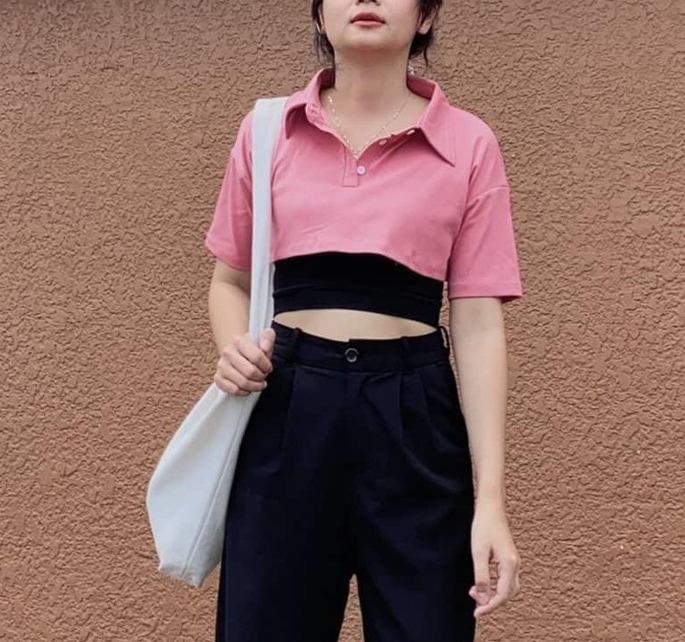 Set áo polo croptop trơn mix cùng áo ống trơn xinh hot hit