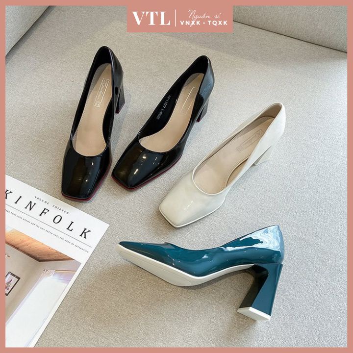 Giày cao gót mũi vuông 7cm tiểu thư