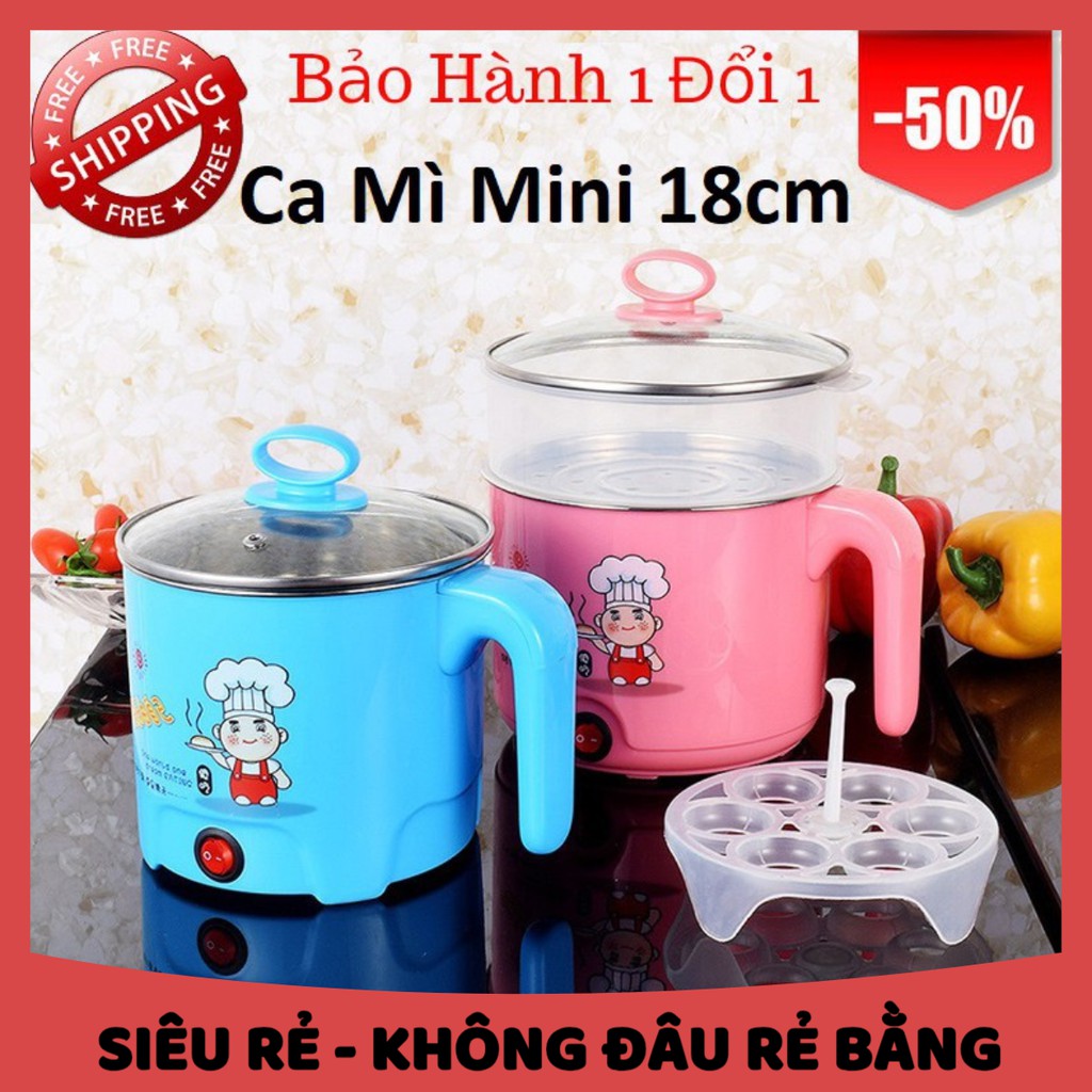 Nồi lẩu điện ca mì mini đa năng thế hệ mới có lồng hấp và nắp kính cao cấp nồi nẩu điện siêu tốc 18cm thế hệ mới