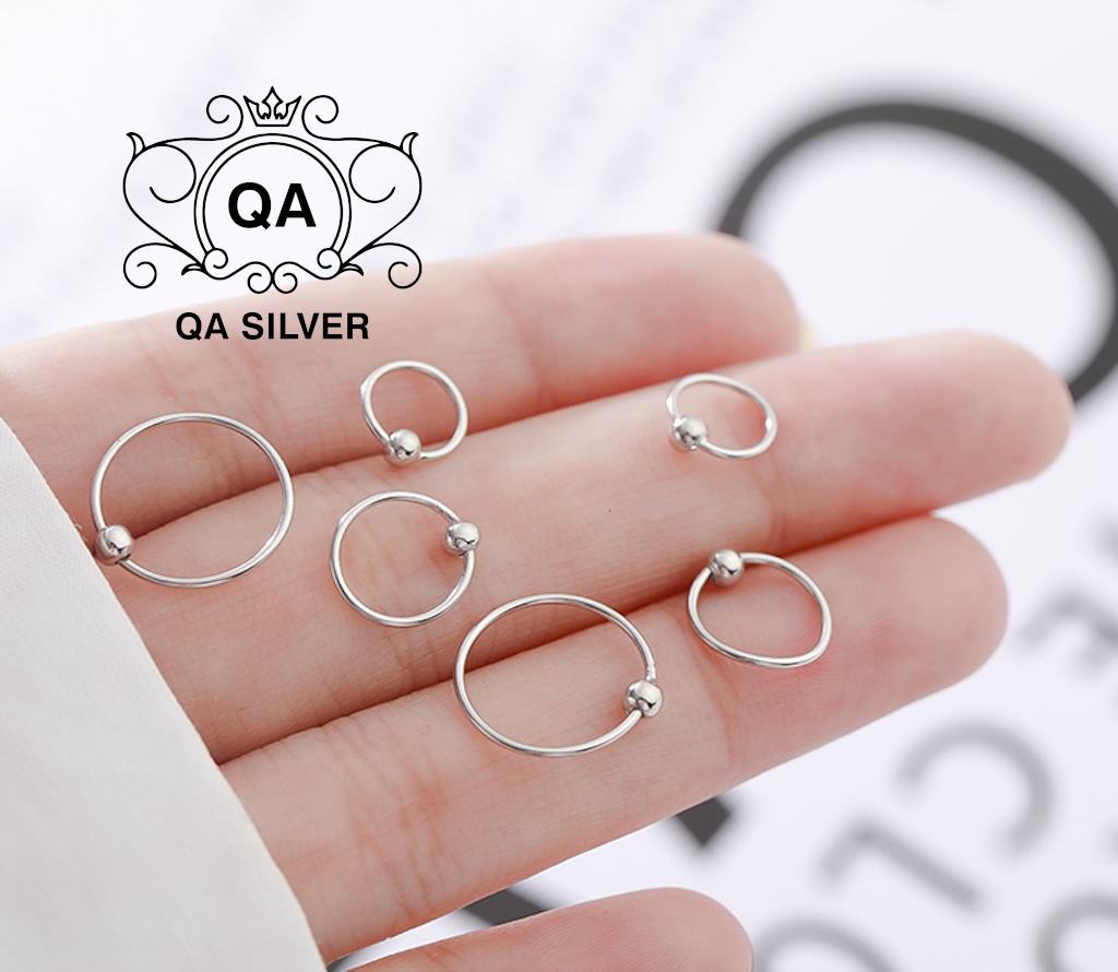 Khuyên tai bạc 925 bi tròn vòng khoen mũi môi bông nam nữ S925 MINIMAL QA SILVER Earrings EA190910