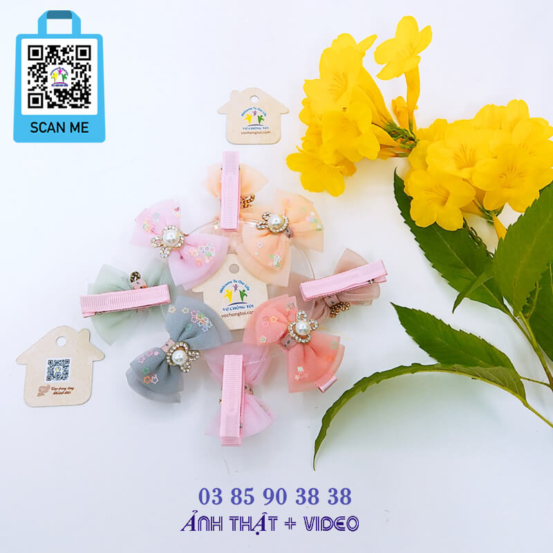 Kẹp tóc nữ Hàn Quốc cute, phụ kiện nữ mỏ vịt, cặp tóc mái cho bé gái nơ vải ngọc trai tai thỏ dễ thương - thương hiệu Vợ Chồng Tôi