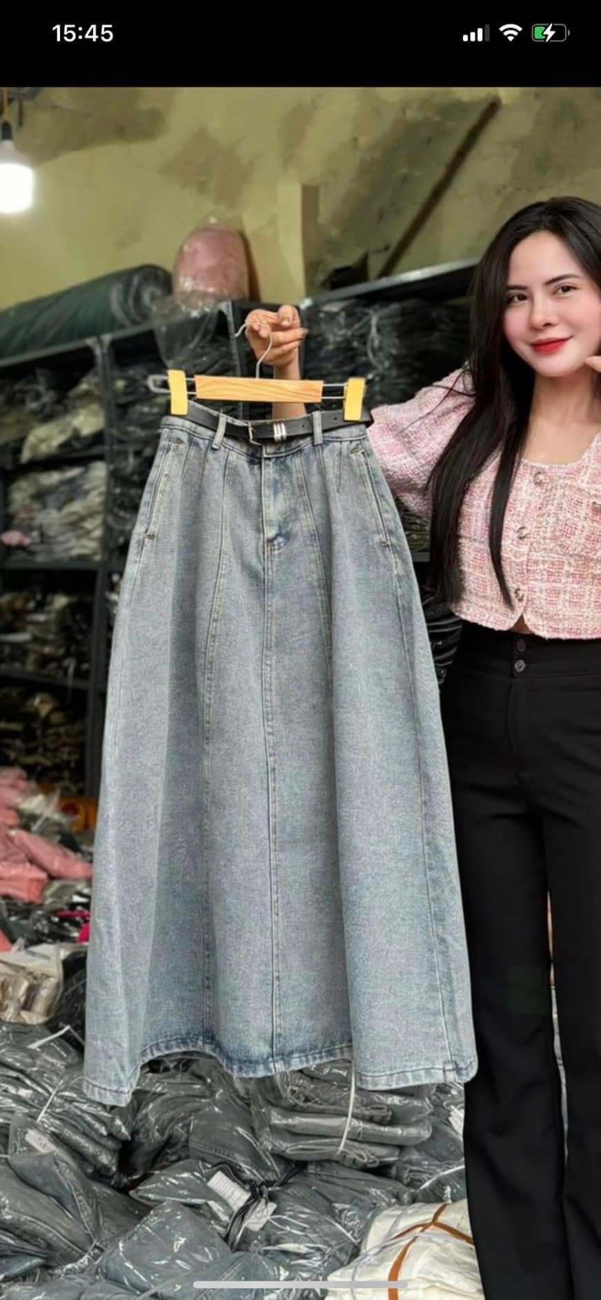 Chân Váy Jean Dài Xếp Ly Xòe Đẹp